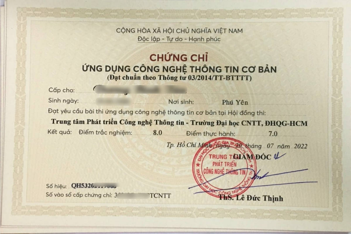 Chứng Nhận Hoàn Thành Tin Học Văn Phòng Tân Phú